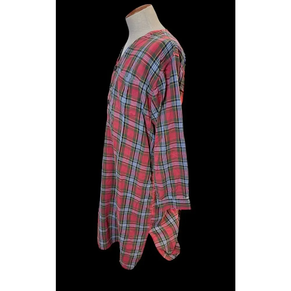 L.L. Bean Mens Red Scotch Plaid Flannel Nightgown Sleepshirt Large